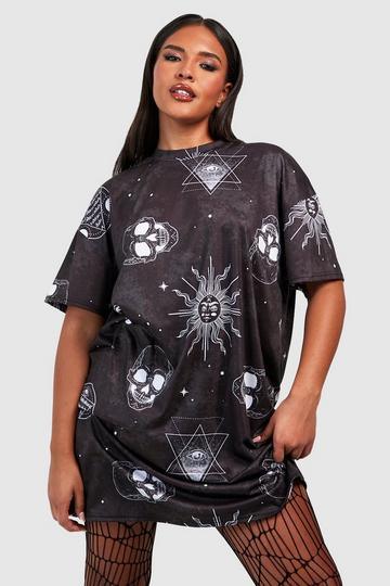 Plus Halloween Skull Graphic T-Shirt Dress black