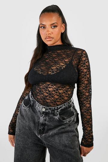 Plus Lace High Neck Bodysuit black