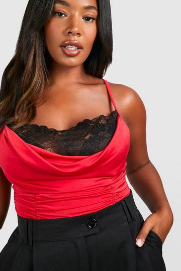 Plus Lace Inset Slinky Bodysuit red