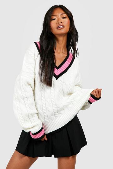 Cream White Cable Knit Cricket Sweater