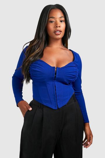 Plus Ruched Detail Hook And Eye Corset Top cobalt