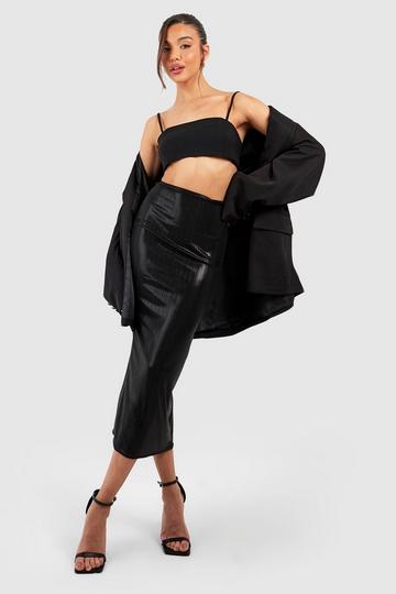 Metallic Foil Midaxi Slip Skirt black