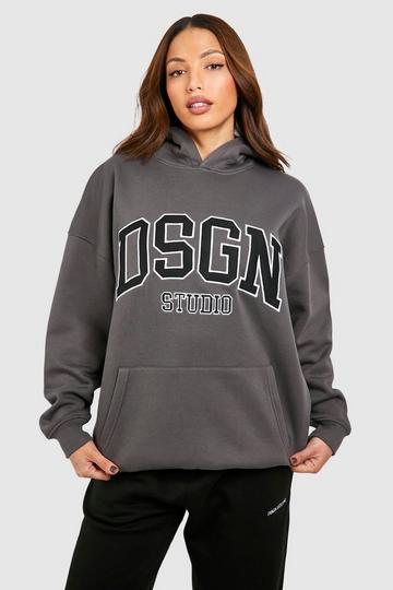 Tall Dsgn Studio Twill Applique Oversized Hoodie charcoal