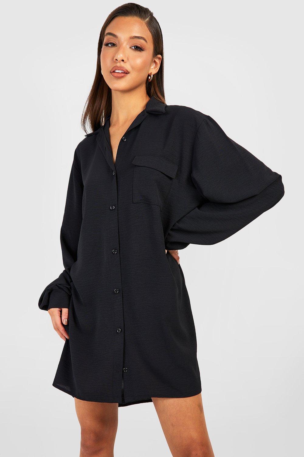 Long black cheap button down dress