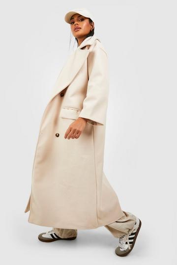 Stone Beige Super Oversized Maxi Double Breasted Wool Look Coat