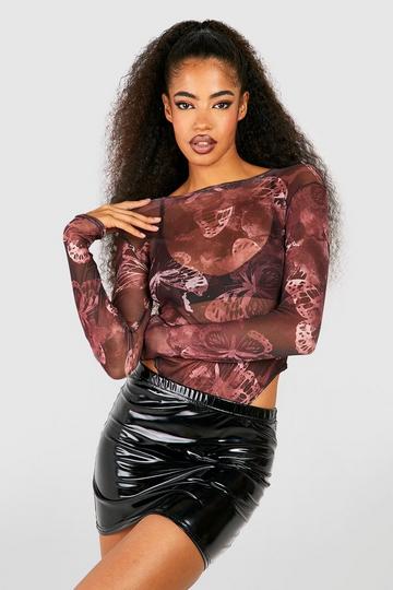 Halloween Butterfly Mesh Long Sleeve Bodysuit black