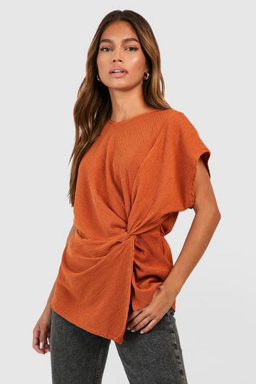Crinkle Knot Detail Blouse rust