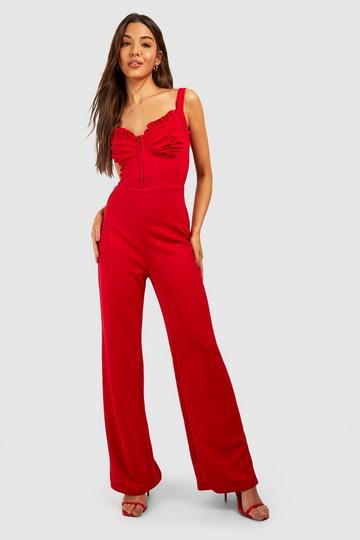 Ruched Corset Wide Leg Jumpsuit red