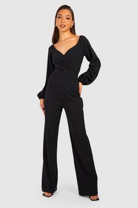 Plus Woven Puff Sleeve Belted Taper Jumpsuit