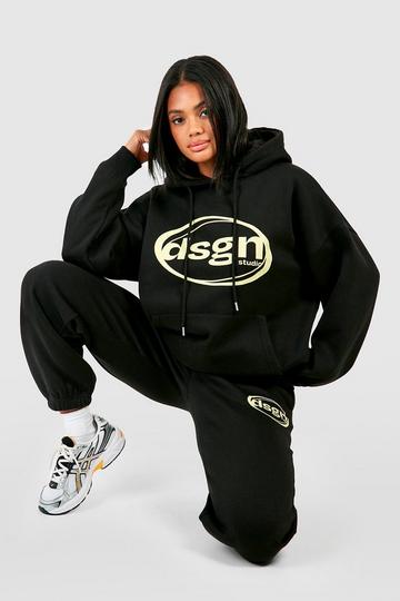 Black Dsgn Studio Hoodie And Cuffed Jogger Tracksuit