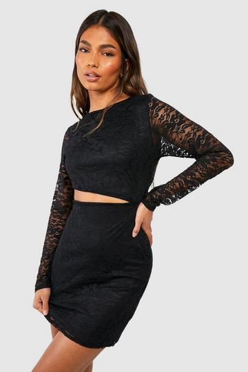 Black Lace Cut Out Mini Dress