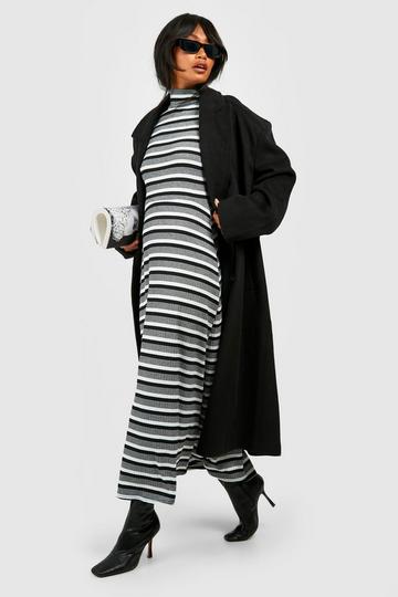 Multi Stripe Roll Neck Midaxi Dress grey