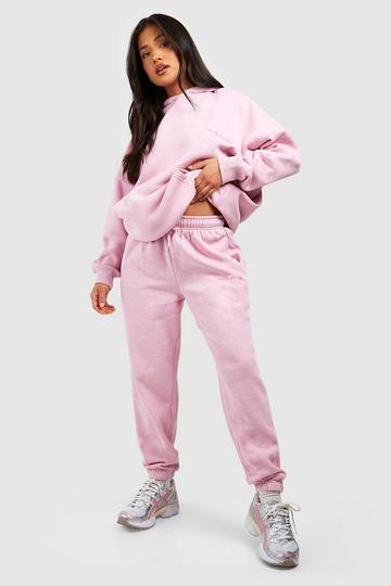 Petite Overdyed Hooded Tracksuit pale pink