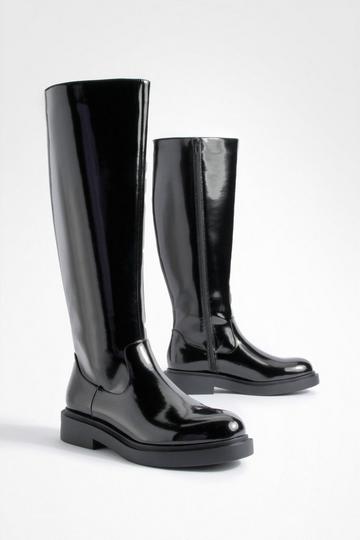 Box Pu Minimal Chunky Knee High Boots black