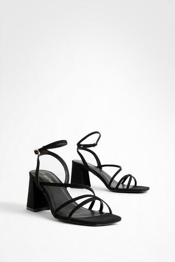 Black Mid Block Heel Strappy Sandals