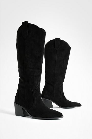 Squared Heel Minimal Western Cowboy Boots black