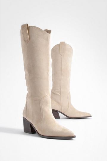 Squared Heel Minimal Western Cowboy Boots mink