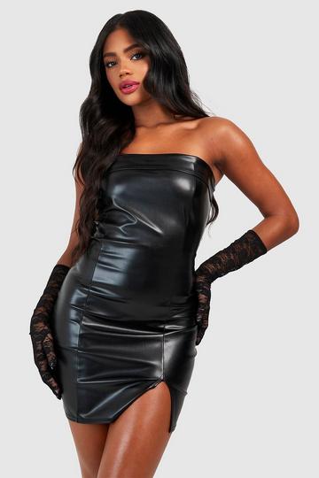 Halloween Bandeau Pu Split Mini Dress black