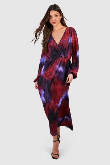 Abstract Plisse Wrap Front Midaxi Dress purple