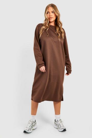 Plus Oversized Longline Split Detail Sweater Dress chocolate