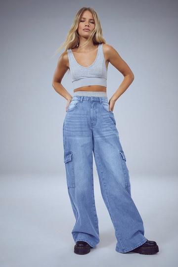The Wide Leg Cargo Jean washed blue