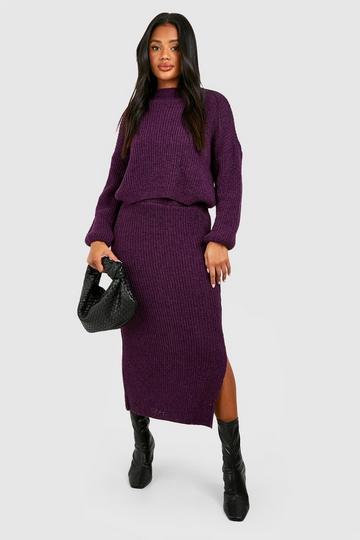 Purple Sweater And Skirt Knitted Two-Piece