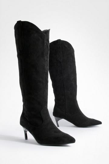 Western Detail Low Knee High Boots black
