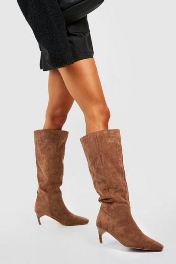 Wide Width Low Square Toe Knee High Boots mink
