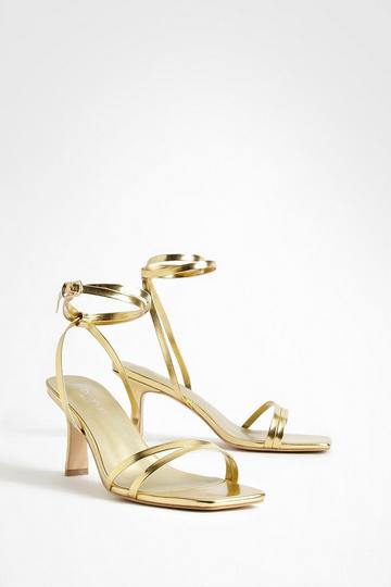 Gold Metallic Wide Fit Double Strap Flat Heel Sandals
