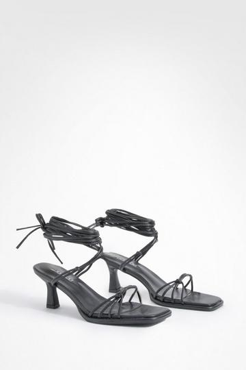 Black Mini Knot Detail Low Wrap Up Sandals