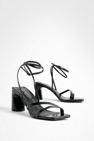 Wide Width Low Heel Asymmetric Strap Sandals black