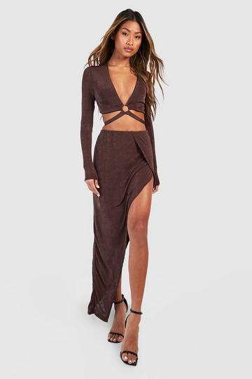 Acetate Slinky O Ring Cut Out Top & Maxi Skirt chocolate