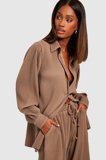 Premium Plisse Relaxed Fit Shirt taupe