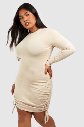 Plus Double Slinky Ruched Tie Bodycon Dress