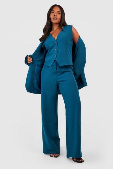 Plus Woven Tailored Wide Leg Trousers petrol