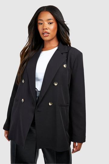 Black Plus Woven Double Breasted Oversized Blazer