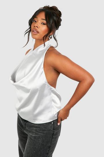 Silver Plus Satin Cowl Halter Top