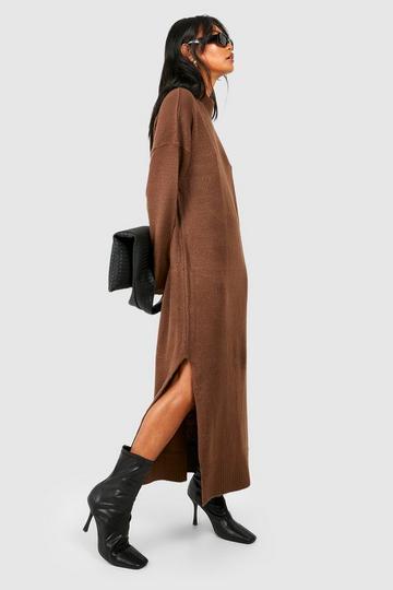 Turtleneck Midi Sweater Dress brown