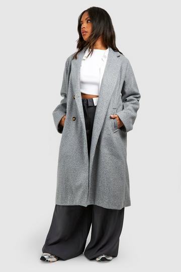 Plus Double Breasted Wool Look Coat grey
