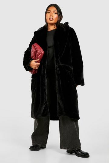 Black Plus Faux Fur Longline Overcoat