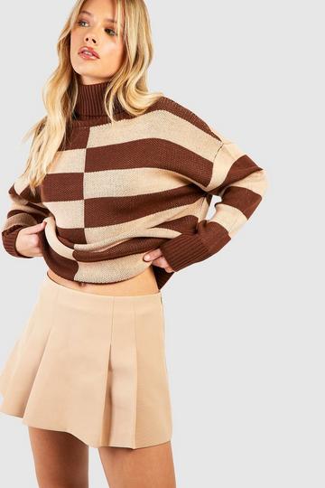 Roll Neck Mixed Stripe Jumper brown