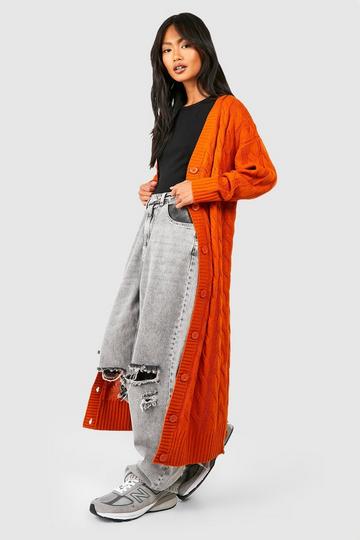 Cable Knit Maxi Caridgan rust