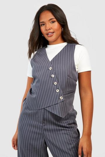 Plus Woven Pinstripe Tailored Vest charcoal