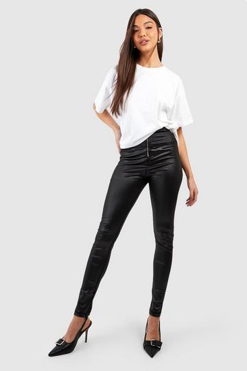 Zip Front Wet Look Missguided Curve Anarchy Mid Rise Skinny Jeans black