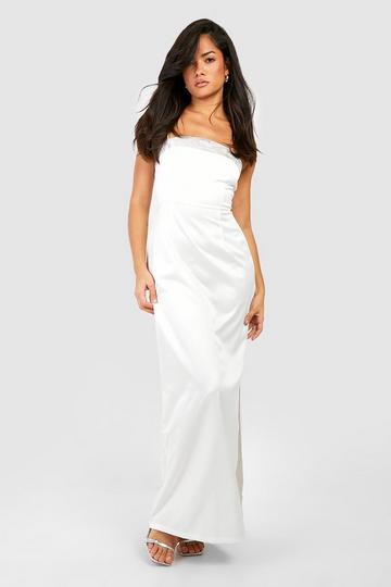 Rhinestone Strappy Satin Maxi Dress white