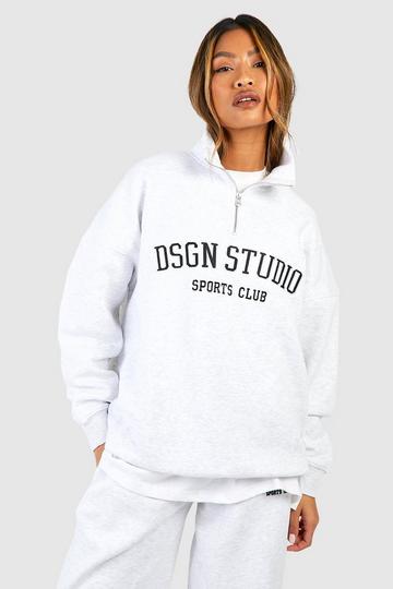 Dsgn Studio Applique Oversized Half Zip Sweatshirt ash grey