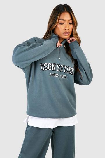 Dsgn Studio Applique Oversized Half Zip Sweatshirt sage