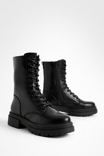 High Lace Up Hiker Boots black
