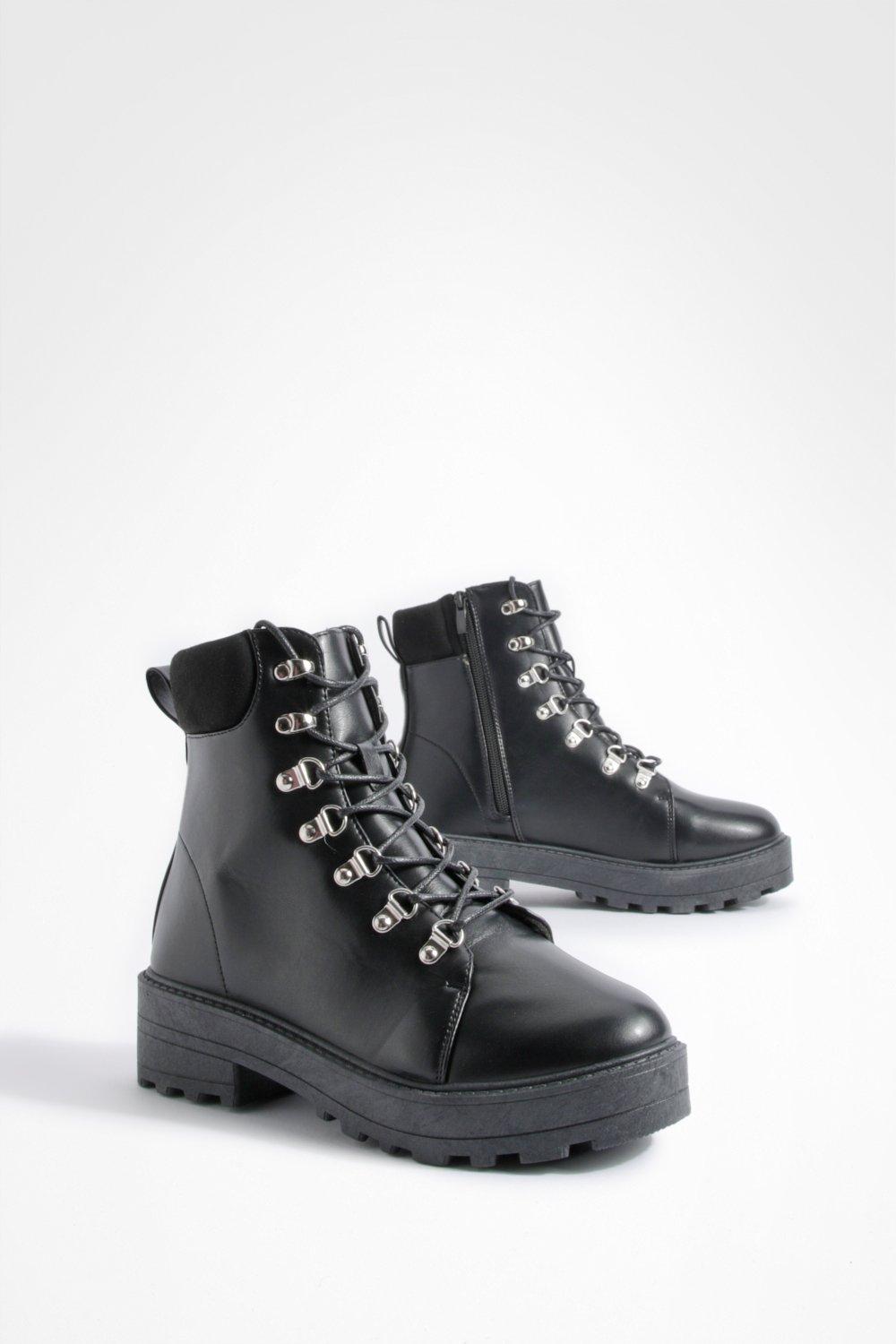 New look wide fit lace up flat on sale hiker boot in black