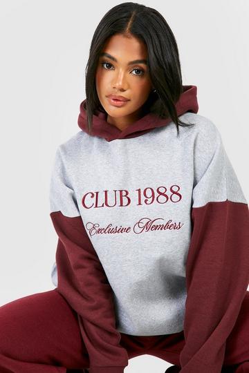 Club 1988 Embroidered Double Layer Oversized Hoodie burgundy